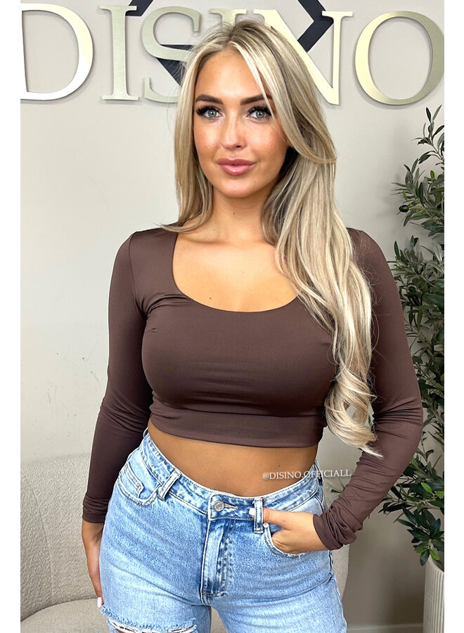 CHOCO - 'KIMMSS CROPPED TOP' - PERFECT FIT V-NECK LONG SLEEVE TOP