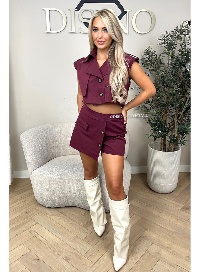 BORDEAUX - 'TRENCH SET' - CROPPED TRENCH TOP + SKORT SET