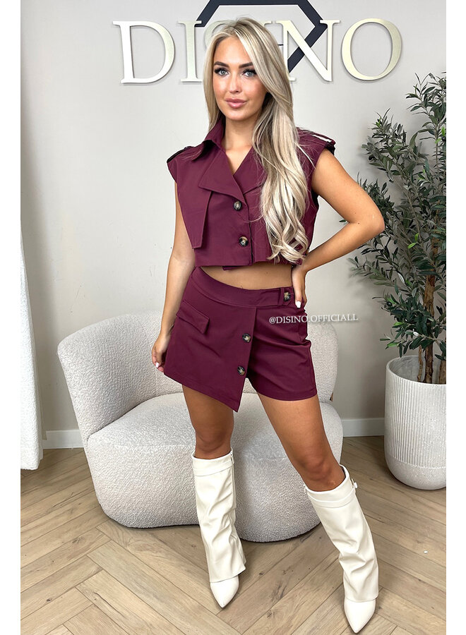 BORDEAUX - 'TRENCH SET' - CROPPED TRENCH TOP + SKORT SET