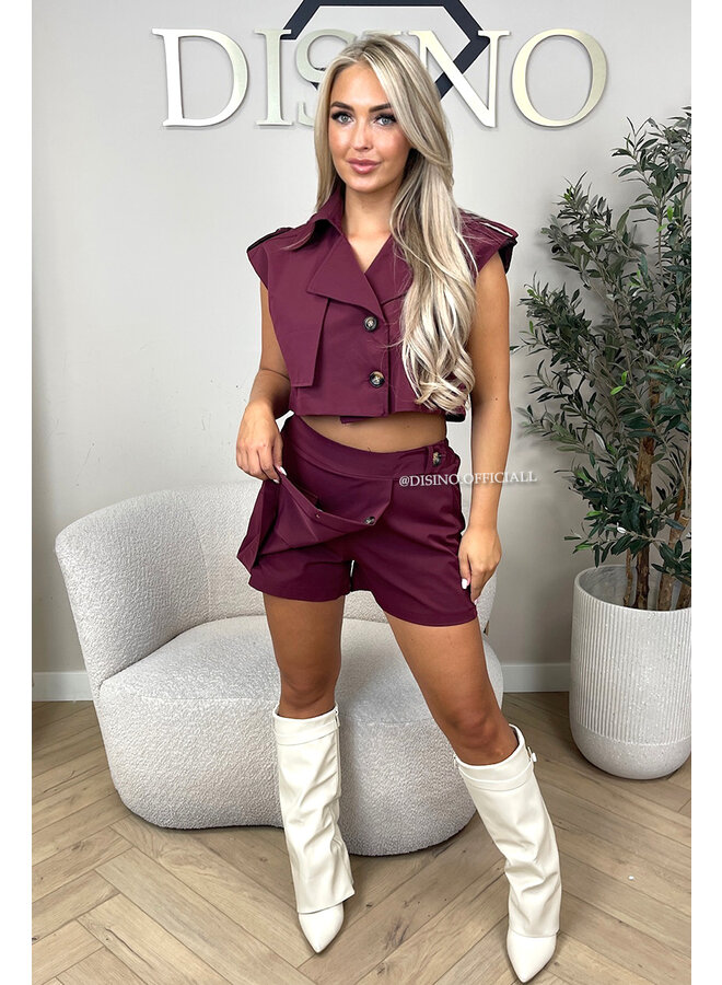BORDEAUX - 'TRENCH SET' - CROPPED TRENCH TOP + SKORT SET