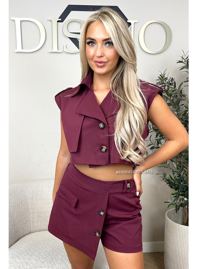 BORDEAUX - 'TRENCH SET' - CROPPED TRENCH TOP + SKORT SET