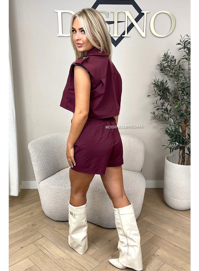 BORDEAUX - 'TRENCH SET' - CROPPED TRENCH TOP + SKORT SET