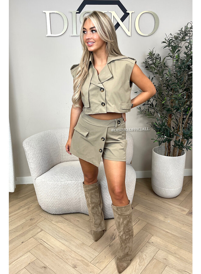 CAMEL - 'TRENCH SET' - CROPPED TRENCH TOP + SKORT SET