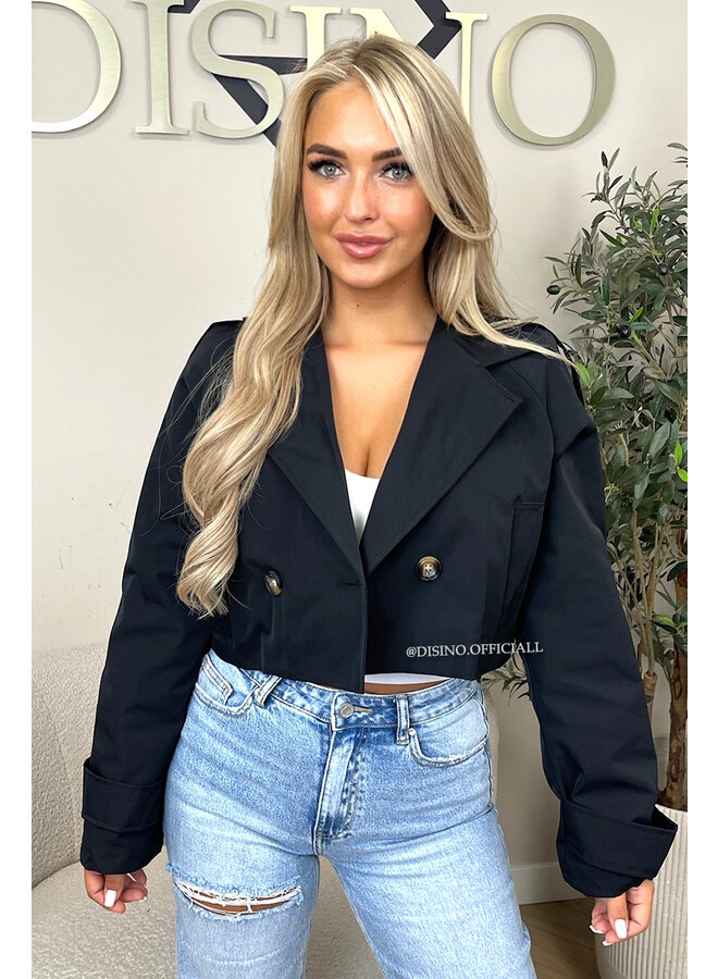 BLACK - 'MELISS V2' - CROPPED TRENCH JACKET