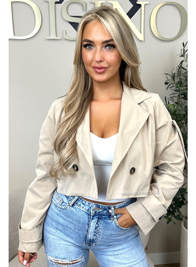 BEIGE - 'MELISS V2' - CROPPED TRENCH JACKET