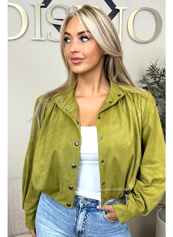LIME GREEN - 'CAMELIA JACKET' - SUEDINE BOMBER JACKETS