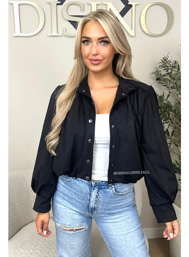 BLACK - 'CAMELIA JACKET' - SUEDINE BOMBER JACKETS