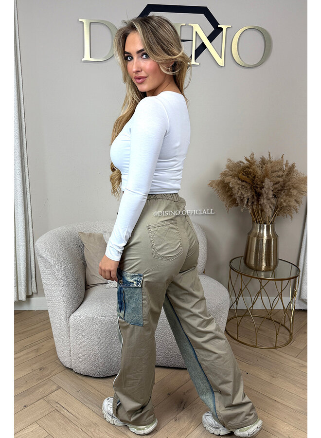 BEIGE - 'JAYLEE V2' - LIMITED EDITION HALF TRAINER HALF DENIMJEANS