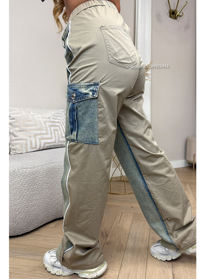 BEIGE - 'JAYLEE V2' - LIMITED EDITION HALF TRAINER HALF DENIMJEANS