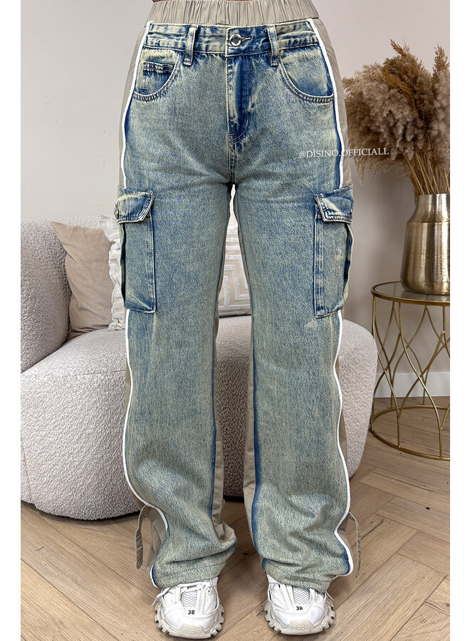 BEIGE - 'JAYLEE V2' - LIMITED EDITION HALF TRAINER HALF DENIMJEANS