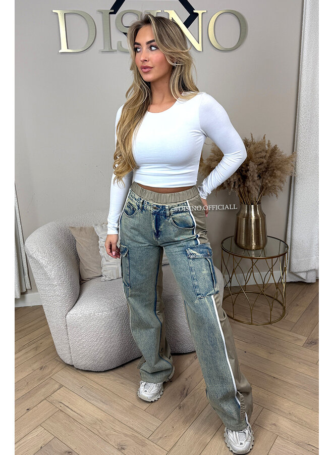 BEIGE - 'JAYLEE V2' - LIMITED EDITION HALF TRAINER HALF DENIMJEANS