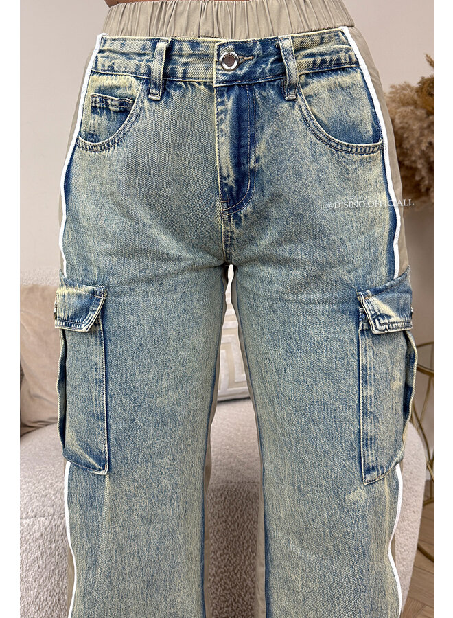 BEIGE - 'JAYLEE V2' - LIMITED EDITION HALF TRAINER HALF DENIMJEANS