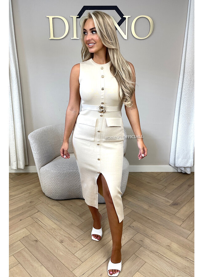 BEIGE - 'VICTORIA DRESS' - MAXI CLASSY BODYCON DRESS