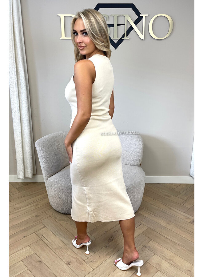 BEIGE - 'VICTORIA DRESS' - MAXI CLASSY BODYCON DRESS