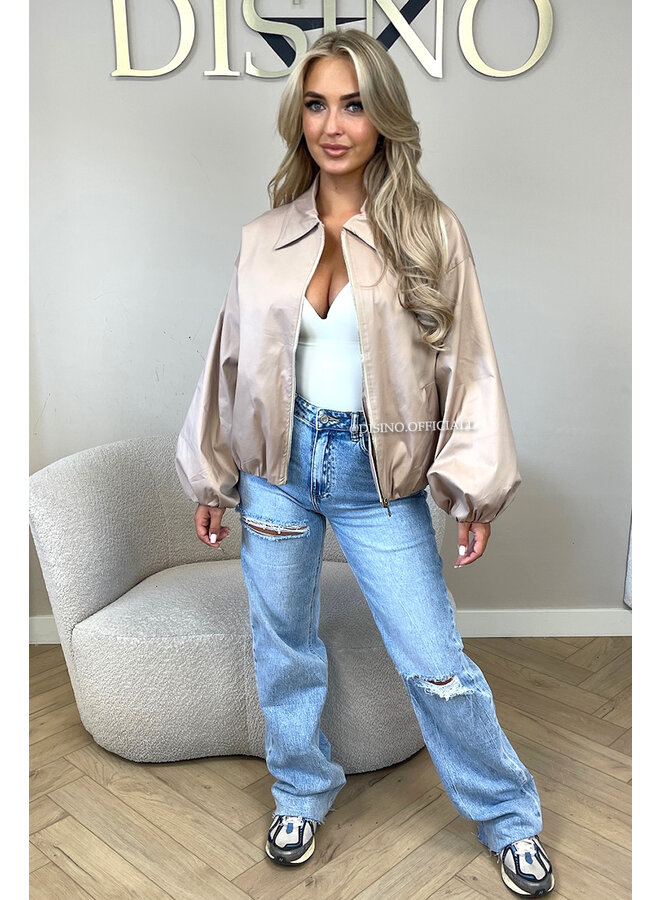 BEIGE - 'SAPHIRA JACKET' - OVERSIZED CLASSY BOMBER JACKET