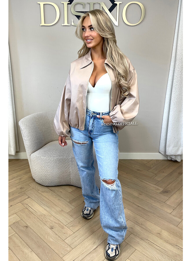 BEIGE - 'SAPHIRA JACKET' - OVERSIZED CLASSY BOMBER JACKET