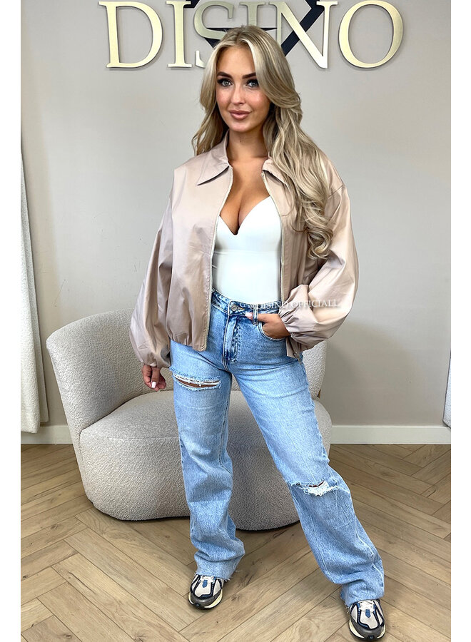 BEIGE - 'SAPHIRA JACKET' - OVERSIZED CLASSY BOMBER JACKET