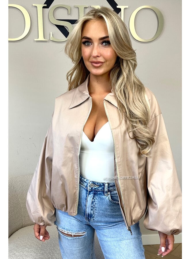 BEIGE - 'SAPHIRA JACKET' - OVERSIZED CLASSY BOMBER JACKET