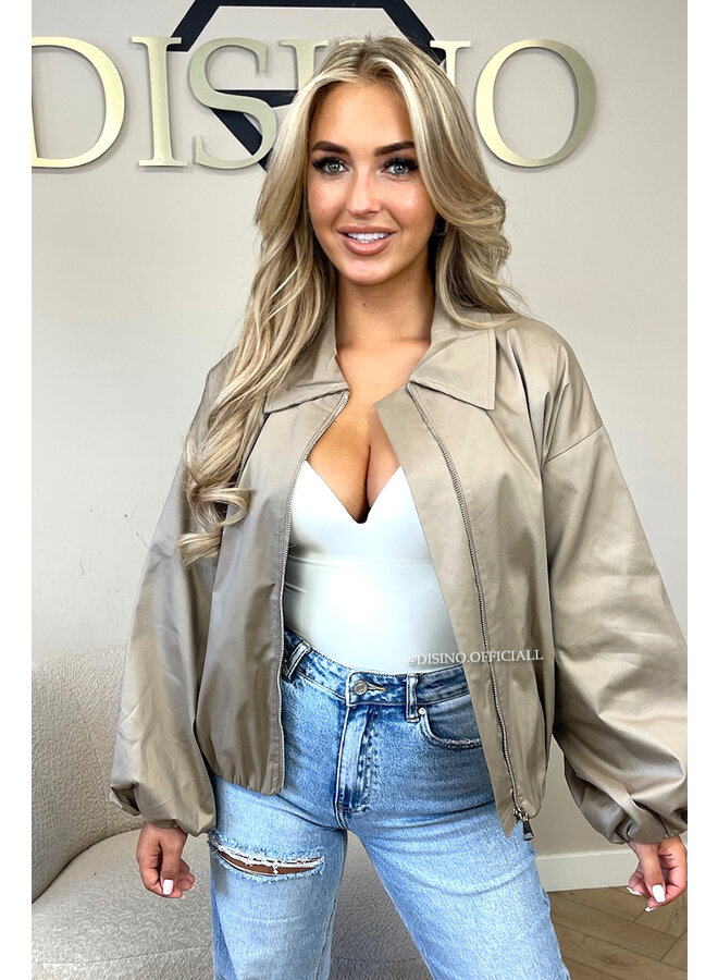 TAUPE - 'SAPHIRA JACKET' - OVERSIZED CLASSY BOMBER JACKET