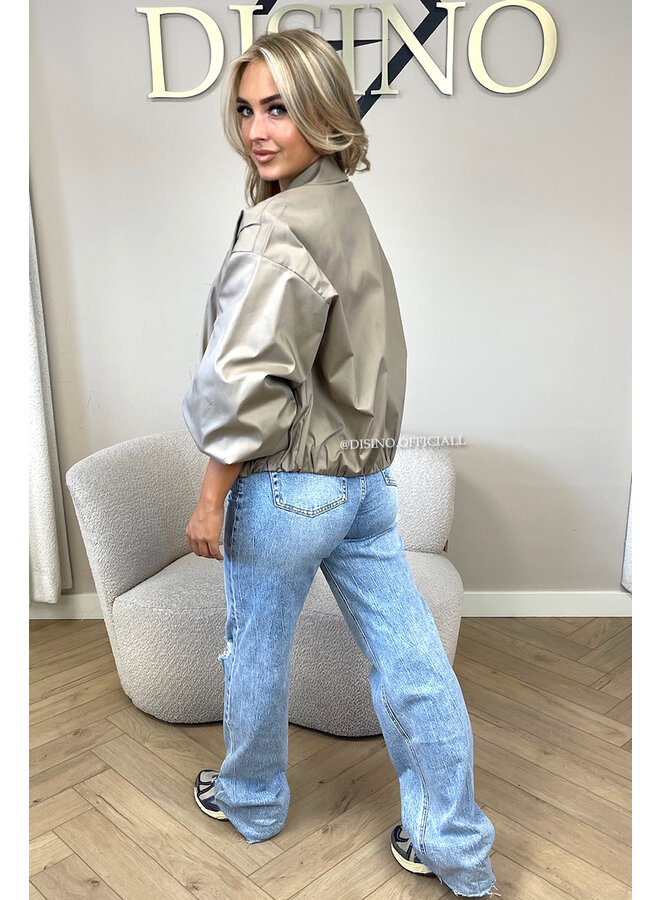 TAUPE - 'SAPHIRA JACKET' - OVERSIZED CLASSY BOMBER JACKET
