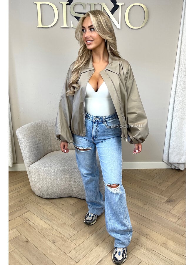 TAUPE - 'SAPHIRA JACKET' - OVERSIZED CLASSY BOMBER JACKET