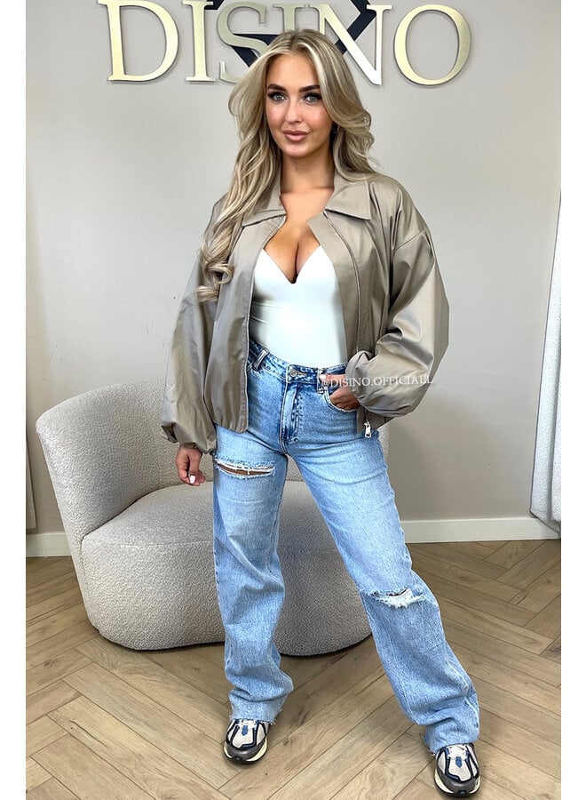TAUPE - 'SAPHIRA JACKET' - OVERSIZED CLASSY BOMBER JACKET