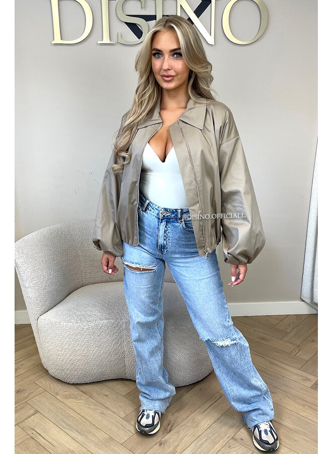 TAUPE - 'SAPHIRA JACKET' - OVERSIZED CLASSY BOMBER JACKET