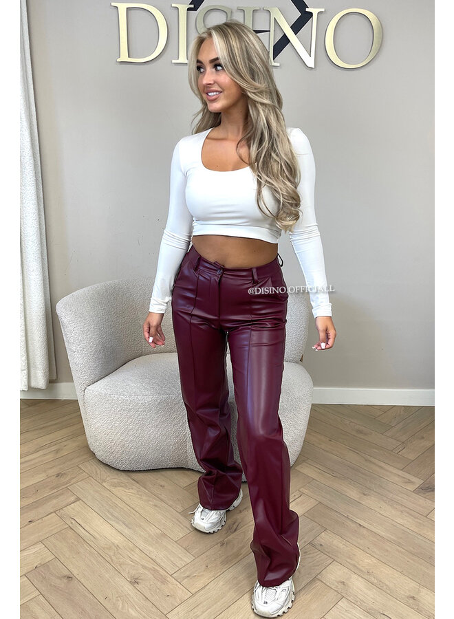 BORDEAUX - 'SKYLA LEATHER' - HIGH WAIST VEGAN LEATHER STRAIGHT LEG PANTS