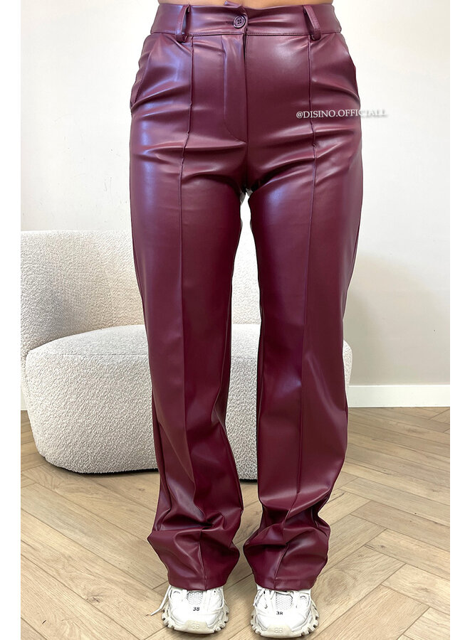 BORDEAUX - 'SKYLA LEATHER' - HIGH WAIST VEGAN LEATHER STRAIGHT LEG PANTS