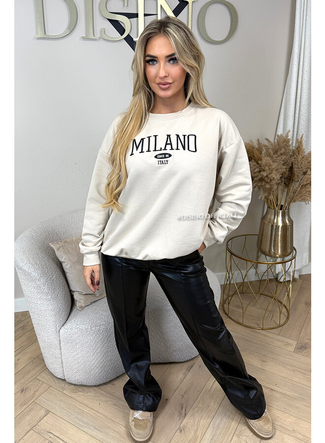BEIGE - 'MILANO SWEATER' - OVERSIZED SLOGAN SWEATER