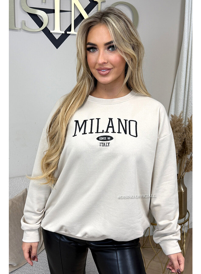 BEIGE - 'MILANO SWEATER' - OVERSIZED SLOGAN SWEATER