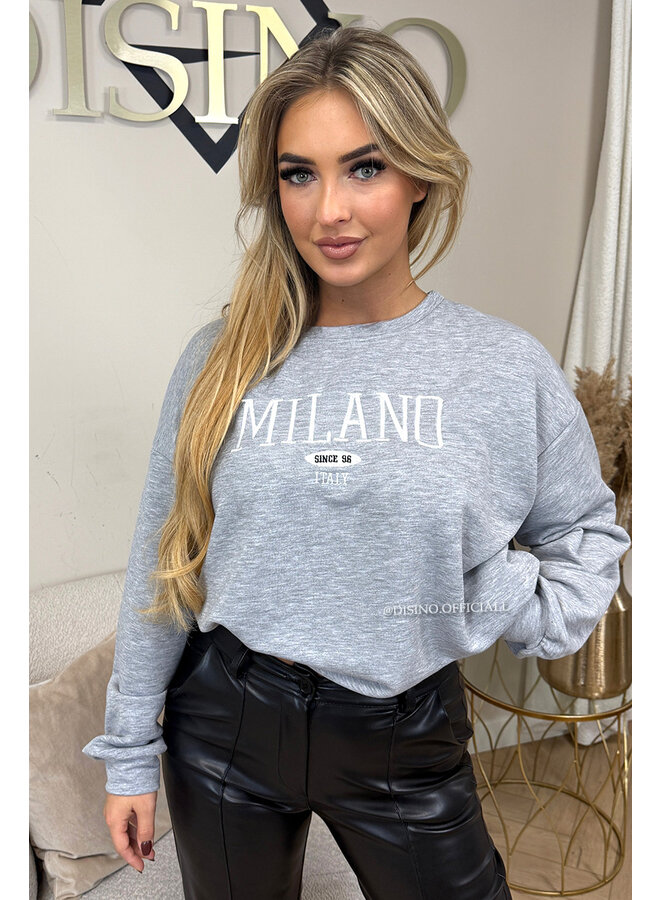 GREY - 'MILANO SWEATER' - OVERSIZED SLOGAN SWEATER