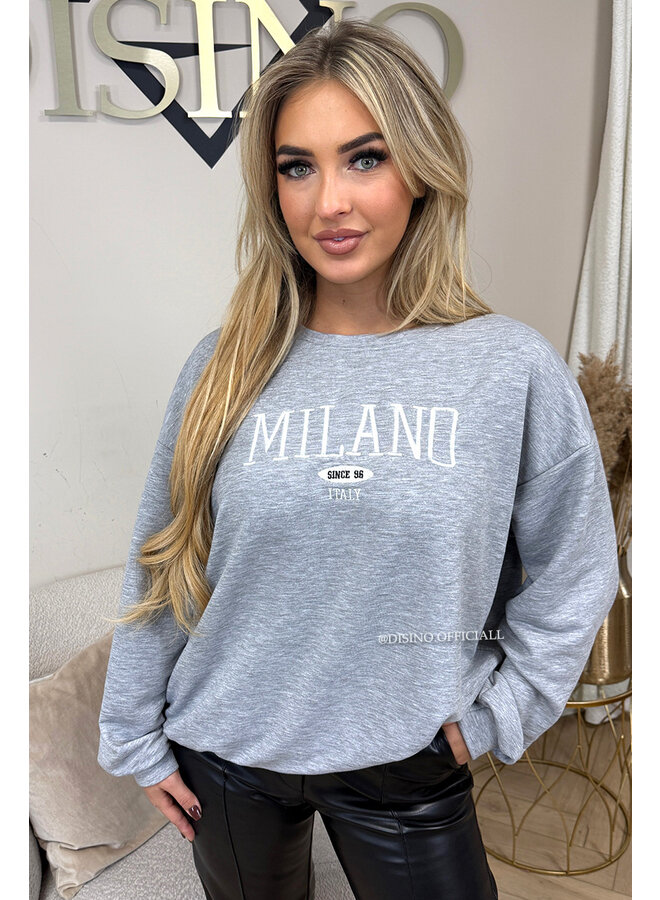 GREY - 'MILANO SWEATER' - OVERSIZED SLOGAN SWEATER