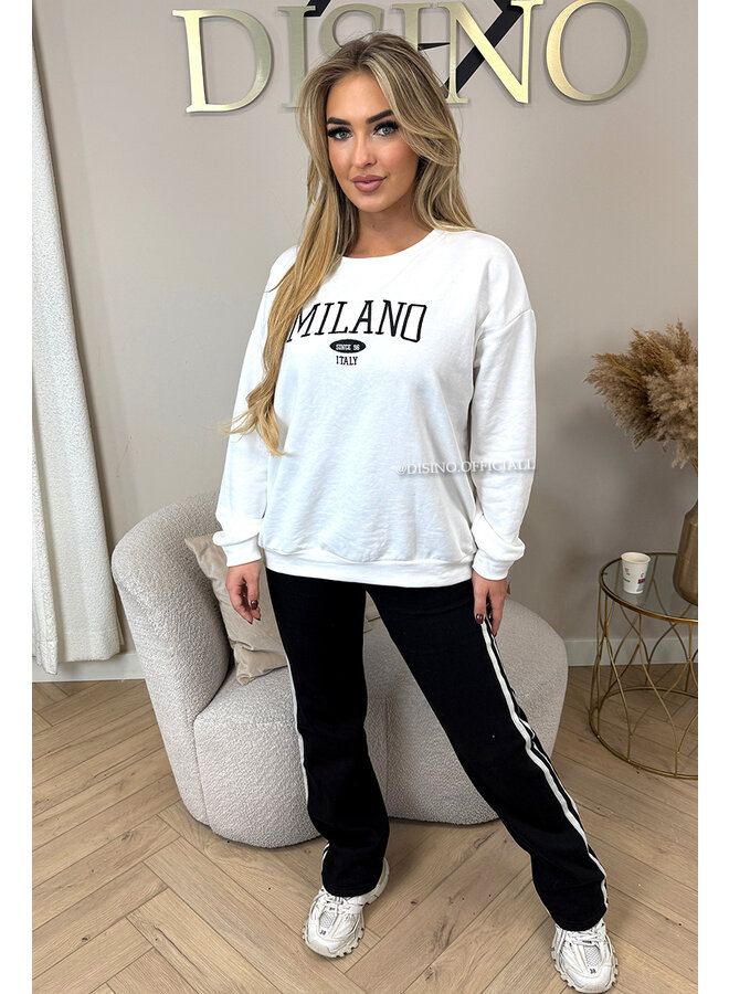 WHITE - 'MILANO SWEATER' - OVERSIZED SLOGAN SWEATER