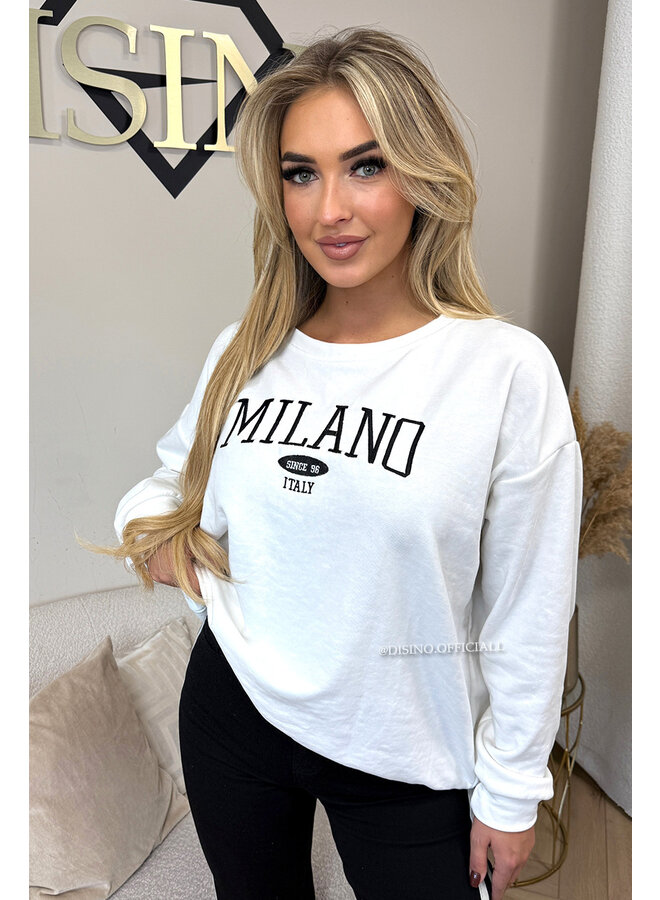 WHITE - 'MILANO SWEATER' - OVERSIZED SLOGAN SWEATER