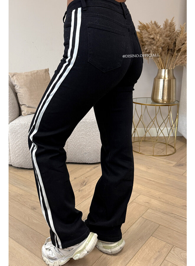 BLACK - 'CLOVIS' - STRIPED SUPER STRETCH WIDE LEG JEANS