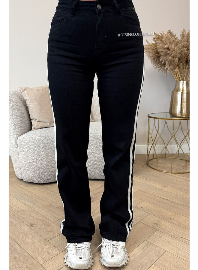 BLACK - 'CLOVIS' - STRIPED SUPER STRETCH WIDE LEG JEANS