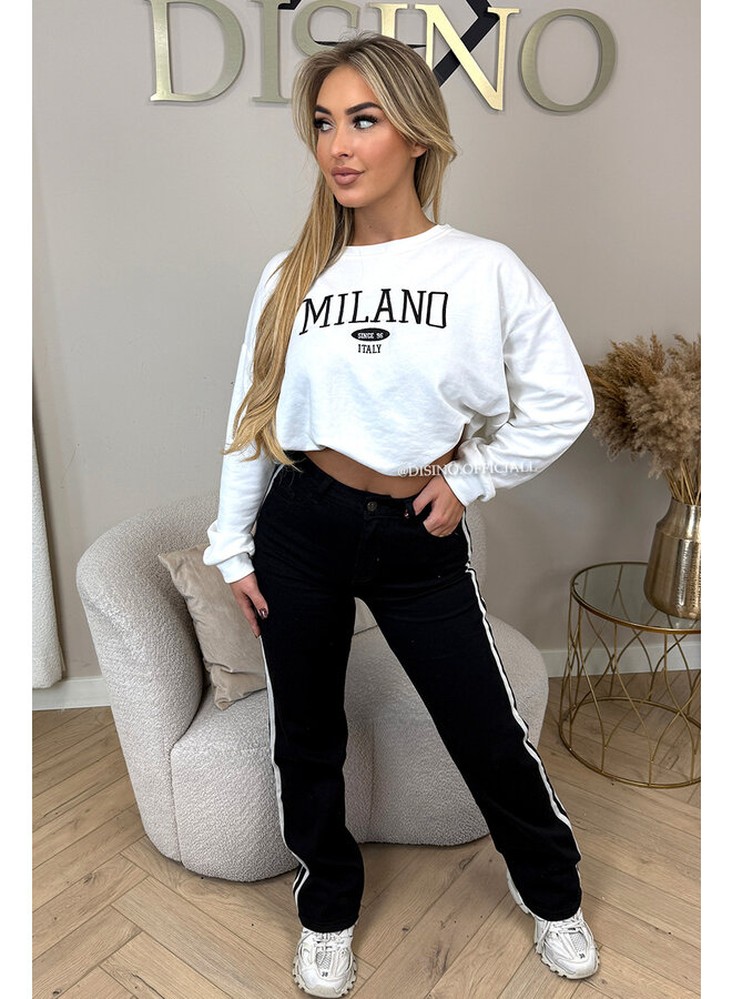 BLACK - 'CLOVIS' - STRIPED SUPER STRETCH WIDE LEG JEANS