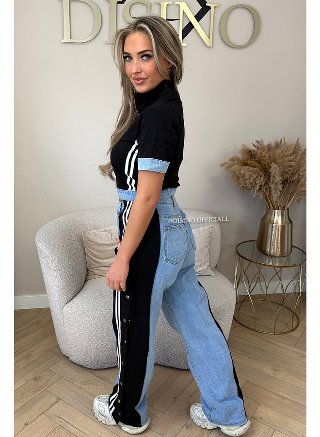 BLACK -  'EZRA SET' - HALF DENIM STRIPED TRACKSUIT