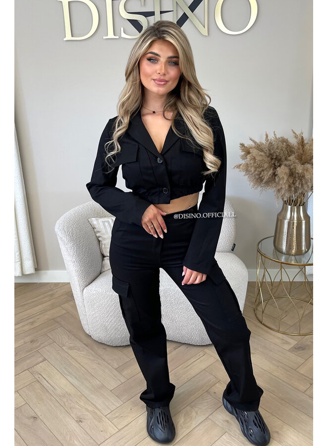 BLACK - 'PHOEBE TROUSERS' - PREMIUM QUALITY CARGO TROUSERS