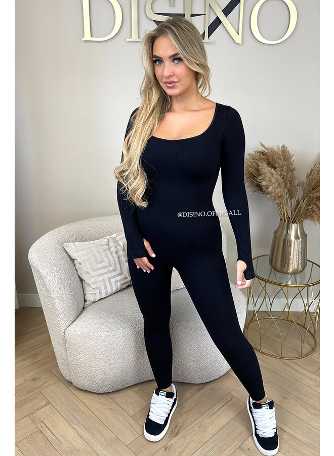 BLACK - 'JAMILLA JUMPSUIT' - SUPER SHAPING RIBBED JUMPSUIT