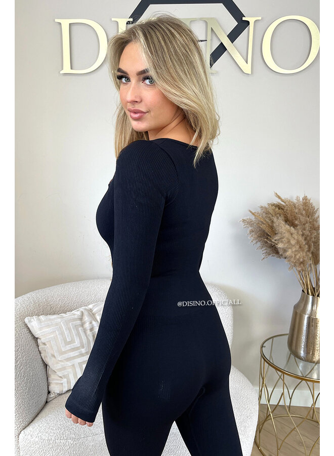 BLACK - 'JAMILLA JUMPSUIT' - SUPER SHAPING RIBBED JUMPSUIT