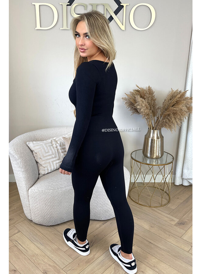 BLACK - 'JAMILLA JUMPSUIT' - SUPER SHAPING RIBBED JUMPSUIT