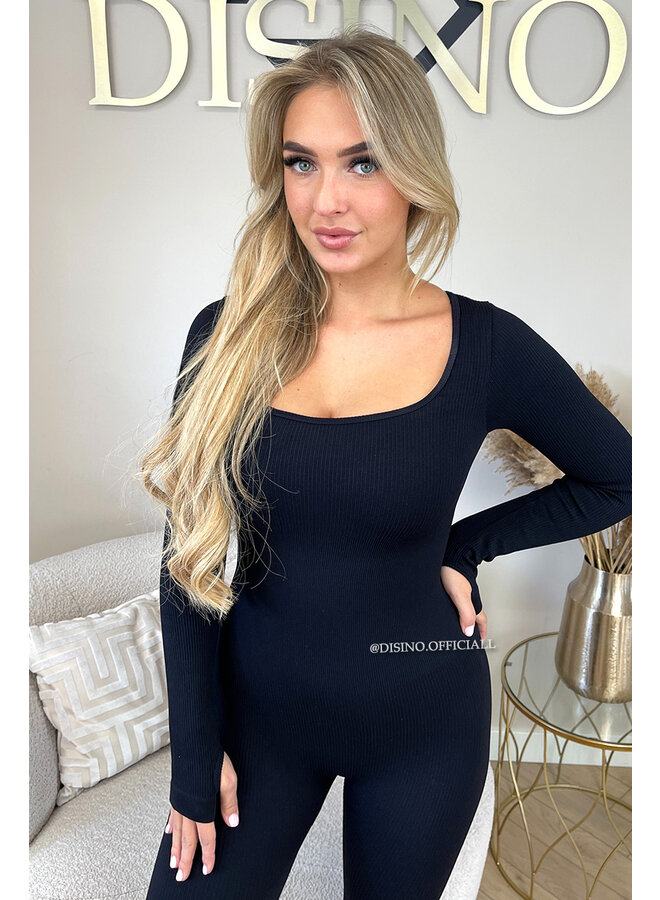 BLACK - 'JAMILLA JUMPSUIT' - SUPER SHAPING RIBBED JUMPSUIT