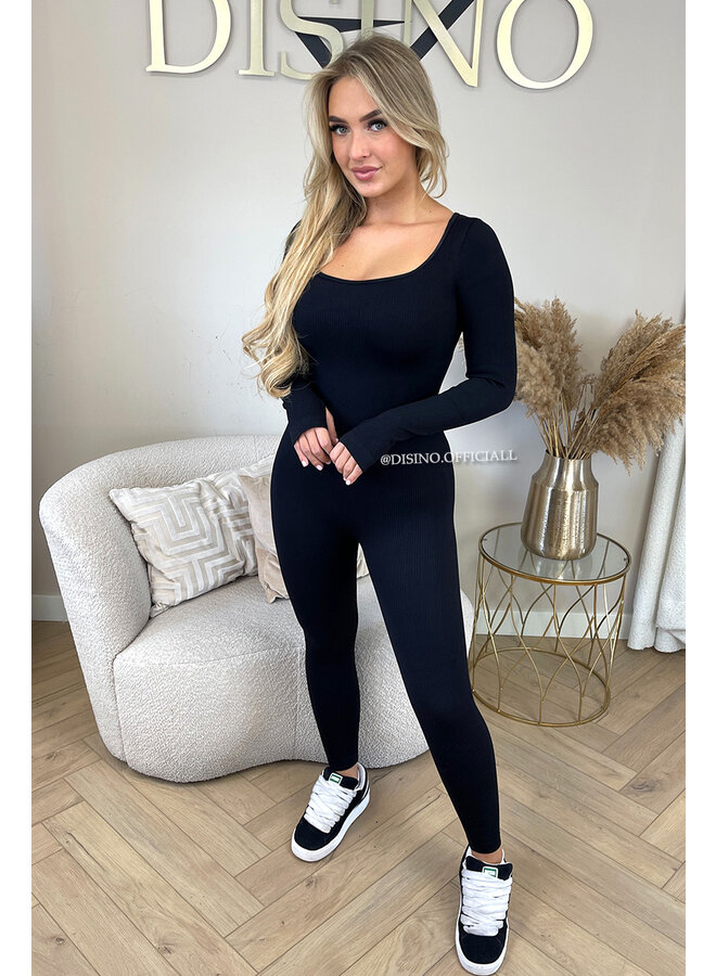 BLACK - 'JAMILLA JUMPSUIT' - SUPER SHAPING RIBBED JUMPSUIT