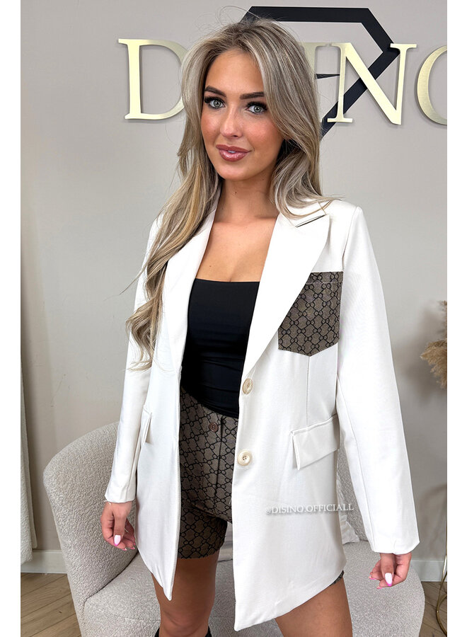 BEIGE - 'NOOR SET' - OVERSIZED INSPIRED POCKET DESIGNER BLAZER + SHORT SET