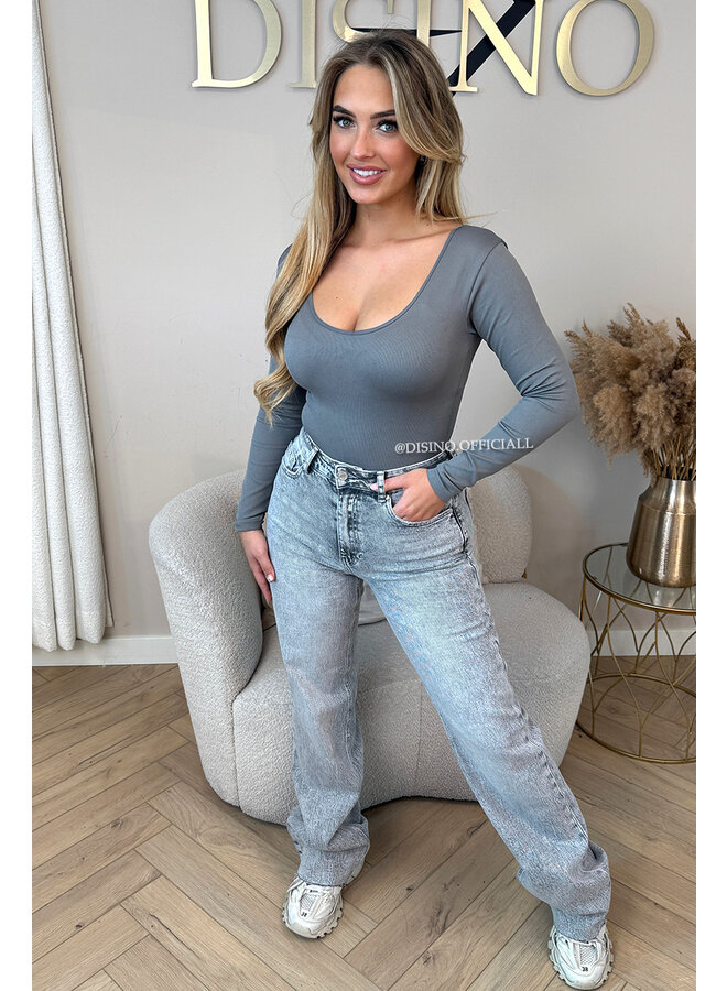 GREY - 'JAMILLA BODYSUIT' - SUPER SHAPING RIBBED BODYSUIT