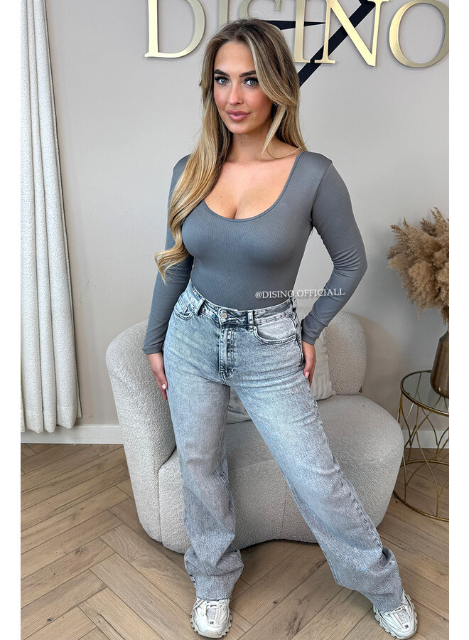 GREY - 'JAMILLA BODYSUIT' - SUPER SHAPING RIBBED BODYSUIT