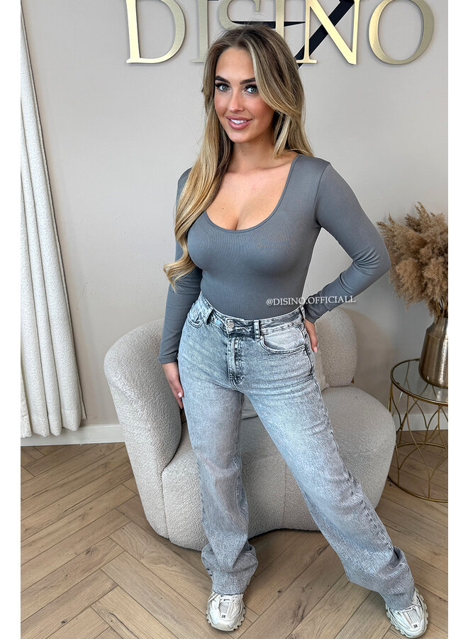 GREY - 'JAMILLA BODYSUIT' - SUPER SHAPING RIBBED BODYSUIT