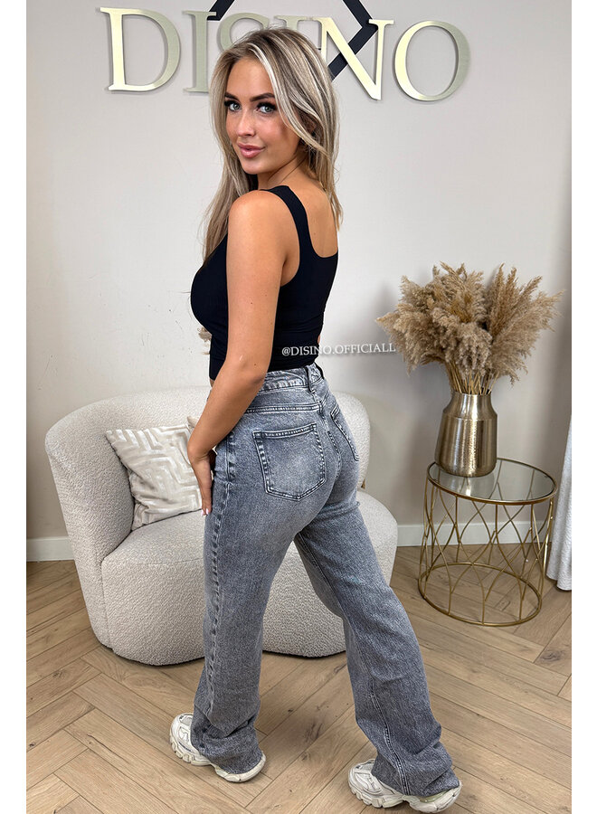 GREY - 'VANCOUVER' - STRETCH EXTRA LONG WIDE LEG JEANS